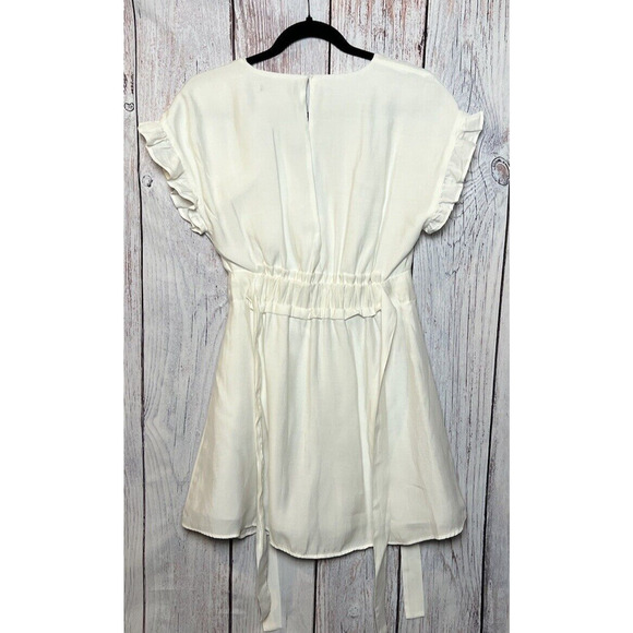 Zara Womens V Neck Side Tie Ruffle Mini Dress White Sz Small - Picture 5 of 10